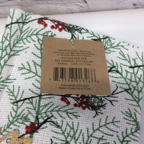 Merry Cardinal 3 Pc Kitchen Set Holiday Dish Towel/Pot Holder/Oven Mitt NWT - Picture 5 of 10